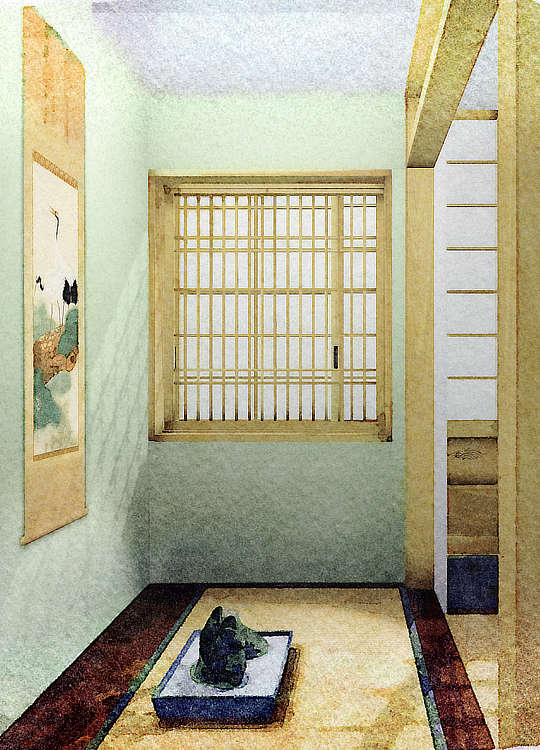 Traditionelles Japanisches Tokonoma Kumiko Gitterarbeitsfenster