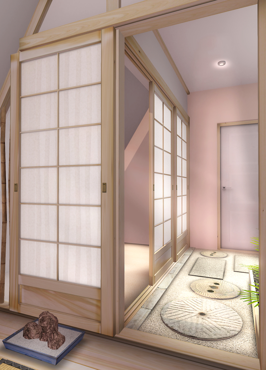 Japanese interior design shoji sliding door suiseki