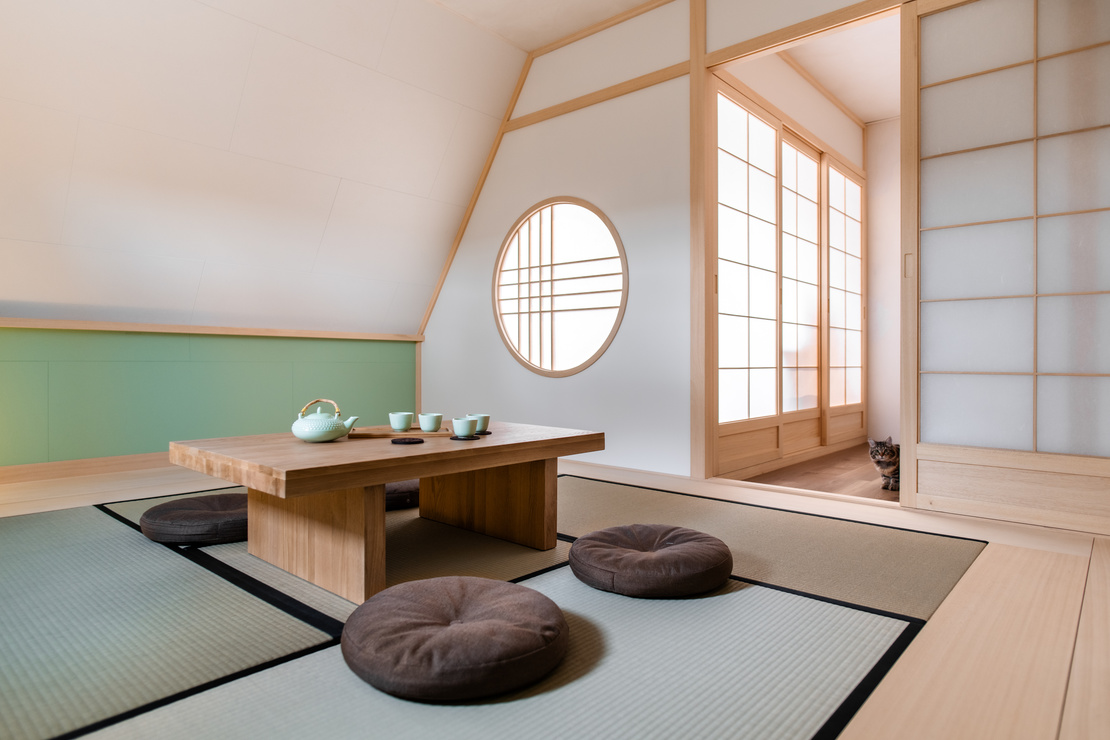 Japanese interior tea room chashitsu tatami