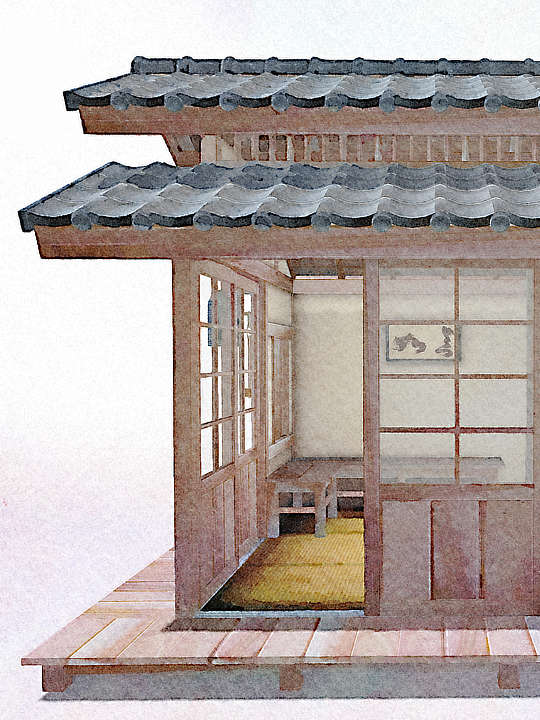 Entwurf traditionelle Japanische Chashitsu Teestube Kawara Dachziegel