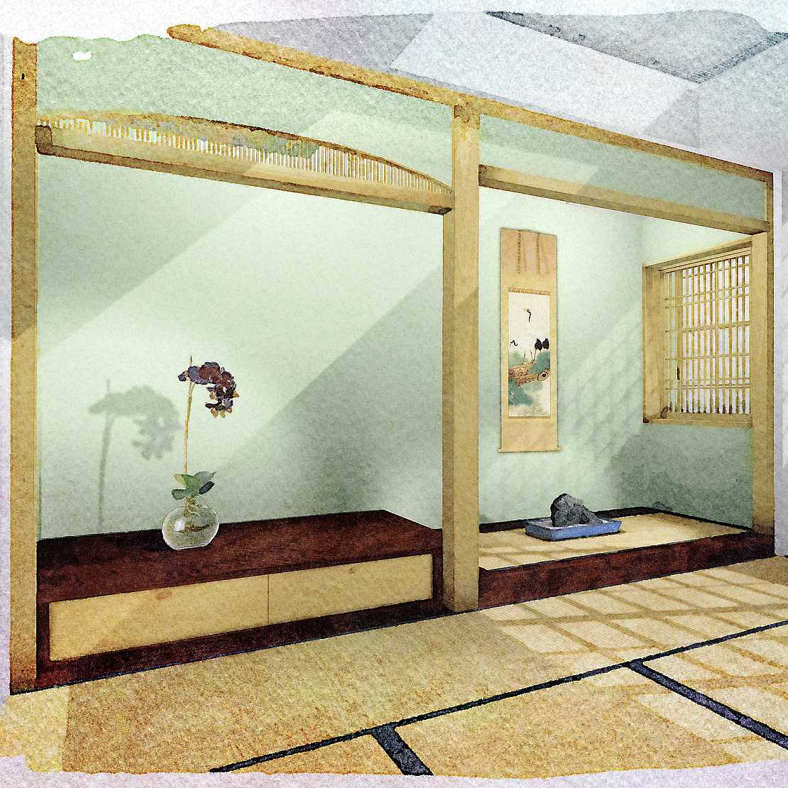Traditionelle japanische Tokonoma-Kumiko-Gitterarbeit